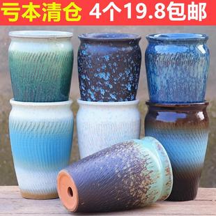 多肉花盆粗陶简约特价包邮室内透气绿植高桩切口紫砂家用大口花盆