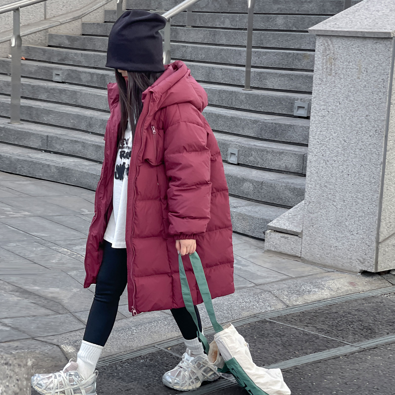 韩国儿童羽绒服新款男童女童中大童加厚连帽韩版中长款白鸭绒外套