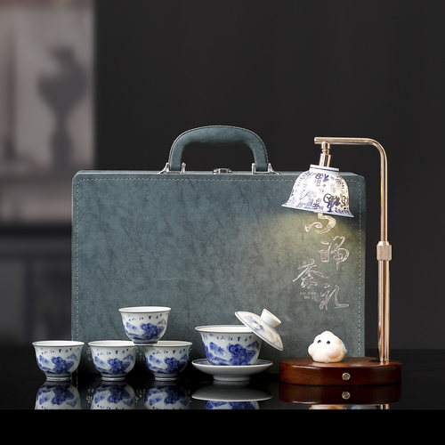小夜灯青花瓷盖碗茶具套装