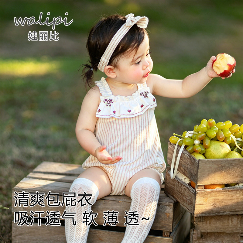 娃丽比婴儿包屁衣夏季短袖外出衣服女宝宝薄款三角哈衣可爱洋气图片