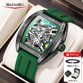 潮流学生复古夜光石英腕表男士 时刻美手表男款 镂空机械风酒桶正品