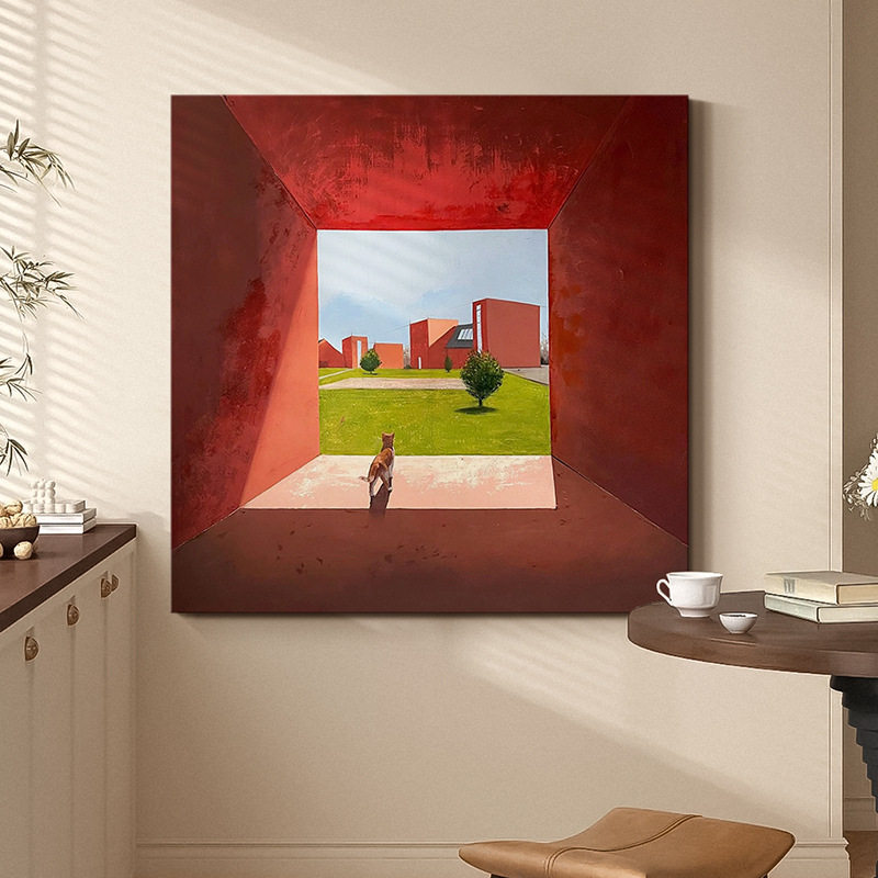 侘寂风餐厅挂画多巴胺客厅沙发背景墙装饰画小众艺术油画卧室壁画