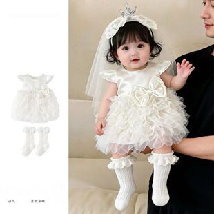 2026新款小月龄女宝宝百天抓周礼服裙子婴儿夏装连衣裙蛋糕蓬蓬裙