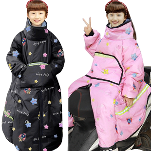 电动车儿童挡风衣后座反穿冬季加绒加厚防水挡风被电瓶摩托防风衣