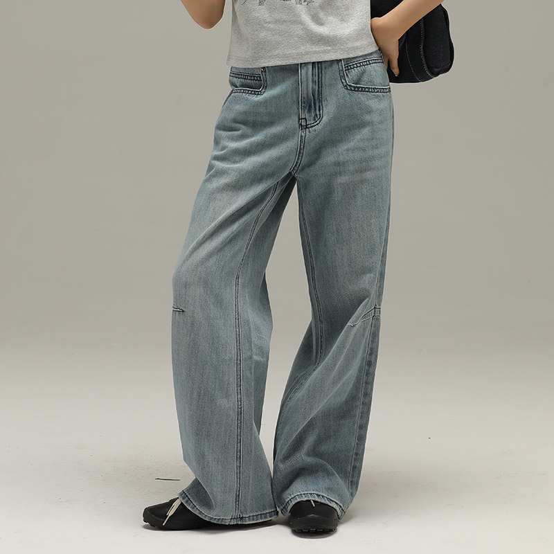 小女森女童夏季牛仔裤水洗做旧浅色长裤中大童复古阔腿高腰裤子潮,童装/婴儿装/亲子装,儿童牛仔裤,淘宝优惠券,粉丝福利购,淘宝优惠卷