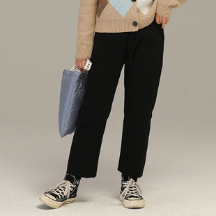 小女森女童秋冬九分直筒加绒烟管裤中大童显瘦显高黑色小脚裤子女