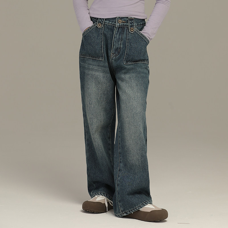 小女森女童冬款加绒裤子复古口袋牛仔裤儿童刺绣外穿秋冬阔腿裤潮,童装/婴儿装/亲子装,儿童牛仔裤,淘宝优惠券,粉丝福利购,淘宝优惠卷