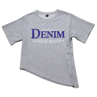 小女森女童童装夏装新款个性不对称小众英文T恤儿童薄款灰色上衣