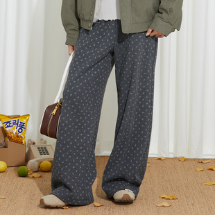 小女森童装秋冬加绒裤儿童碎花长裤阔腿裤小女孩保暖休闲外穿裤子