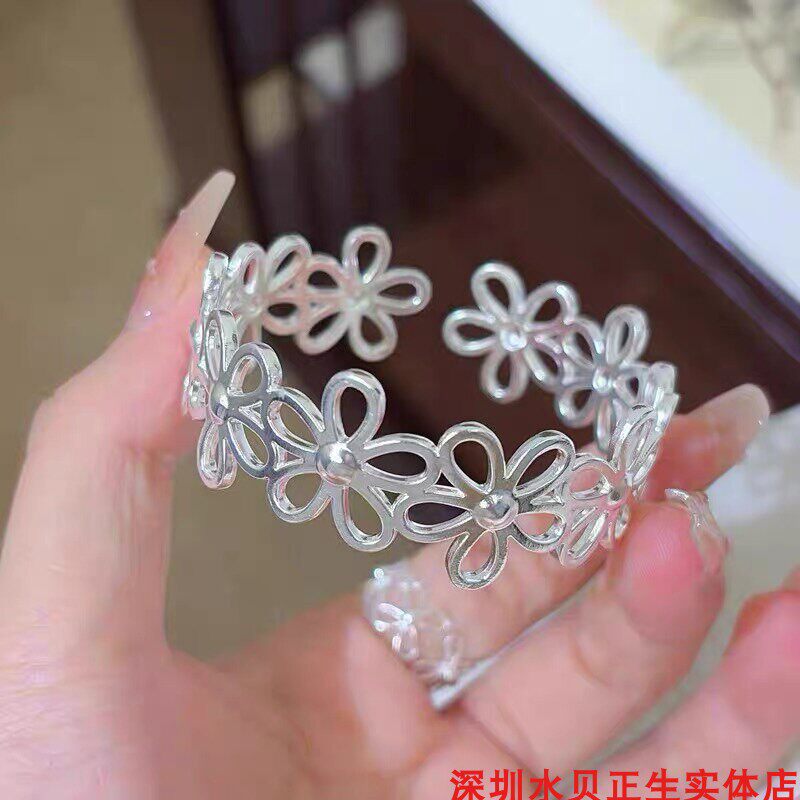 花朵纯银手镯女简约百搭时尚轻奢