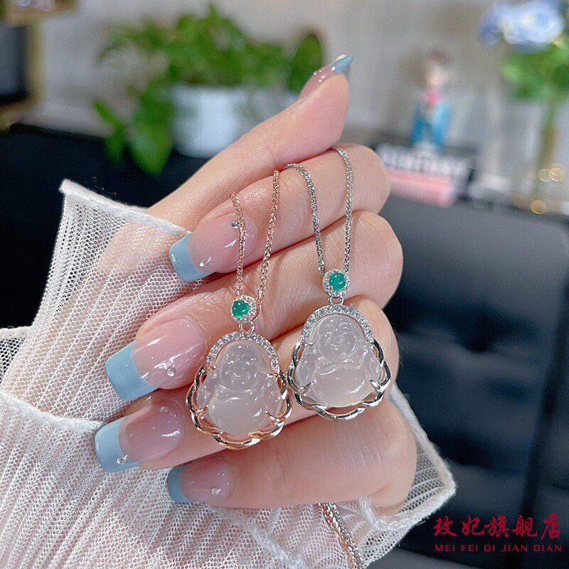 白玉髓佛纯银项链女小众百搭轻奢