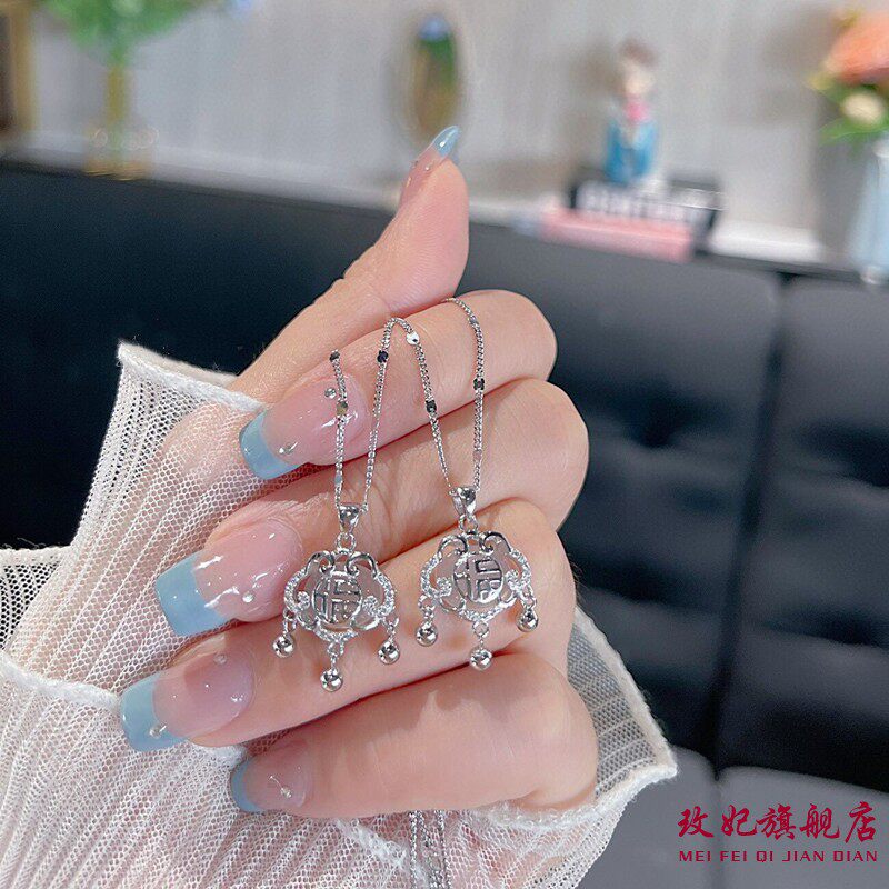 平安福锁纯银项链女个性时尚气质