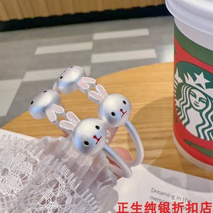 香港正生足银9999小兔子开口纯银手镯女宝宝中大童儿童小孩子礼物