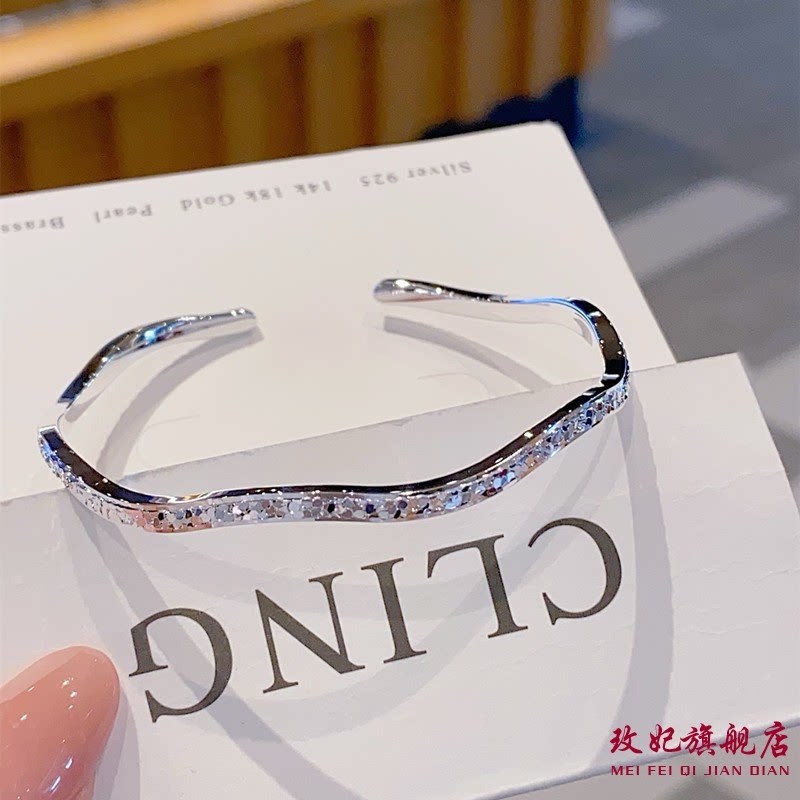 碎冰冰莫比乌斯环女时尚纯银手镯图片
