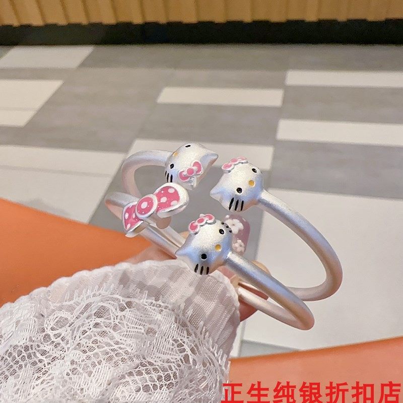 kt猫头蝴蝶结纯银手镯女时尚可爱