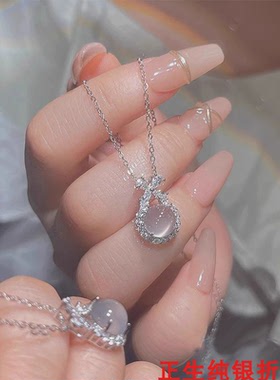 白玉髓蝴蝶结纯银项链女简约百搭