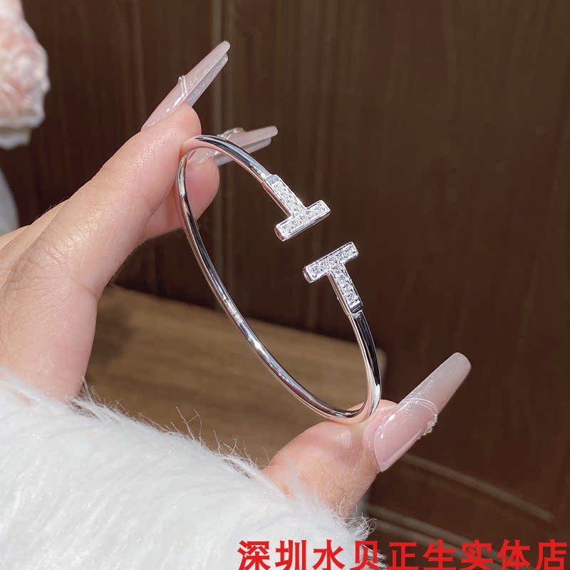 双T字母纯银手镯女个性简约百搭