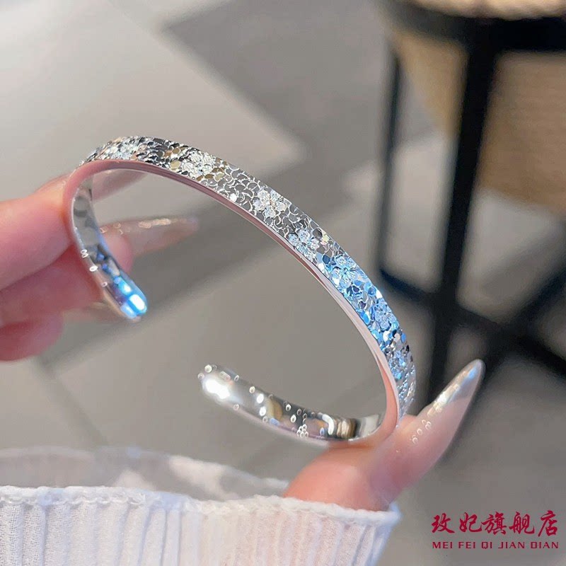 香港正生足银9999蝴蝶铜钱樱花碎冰冰扭纹福字纯银手镯女开口手环