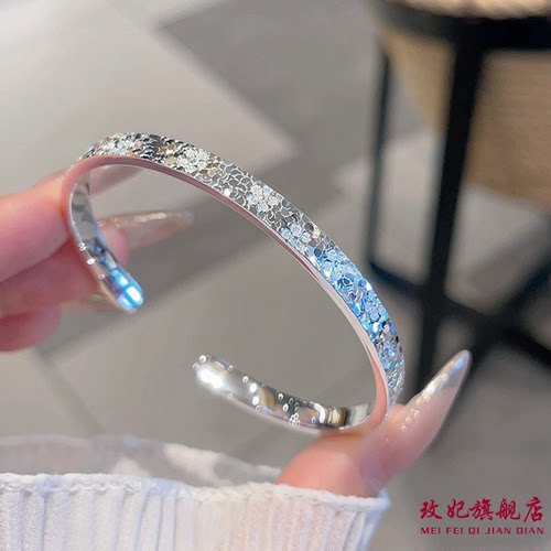 铜钱碎冰冰纯银手镯女时尚轻奢