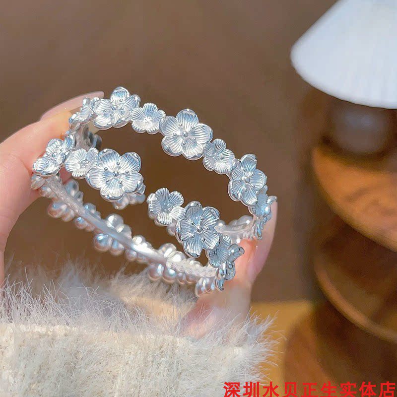 梅花开口纯银手镯女百搭时尚轻奢