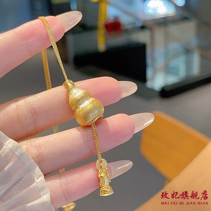 香港正生拉丝葫芦吊财神s925纯银项链时尚轻奢高级感送女友礼物