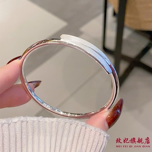 香港正生光面磨砂碎冰冰吉言竹节开口纯银手镯足银9999送女友礼物