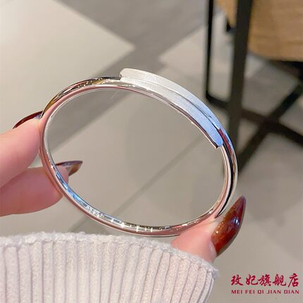 香港正生光面磨砂碎冰冰吉言竹节开口纯银手镯足银9999送女友礼物