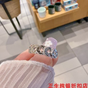 香港正生招财碎冰冰五帝钱币s925纯银戒指活口可调节食指戒送女友