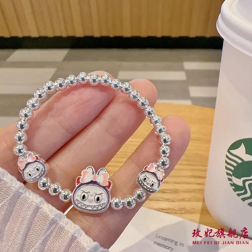 拉布布纯银手链女卡通时尚银手串