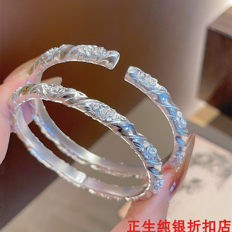 玫瑰花纯银手镯女百搭时尚轻奢