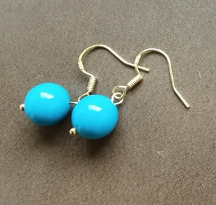 湖北十堰原矿10mm天然暴力蓝绿松石耳环耳坠耳饰耳钩耳坠925银钩