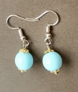 湖北十堰原矿10mm天然婴儿蓝绿松石耳环耳坠耳饰耳钩耳坠