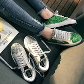 真皮星星亮片小脏鞋 女 女秋冬加绒平底复古小白鞋 女2023新款 脏脏鞋