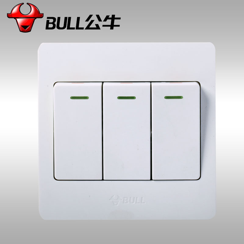 正品bull公牛墙壁三开单控带荧光位三联开关g07k311c白色86型311y
