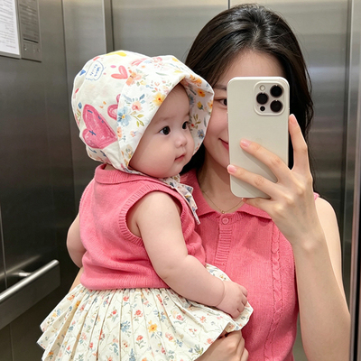 时尚婴儿帽子百搭春夏防晒防风遮阳护耳帽洋气韩版女宝宝包头帽潮