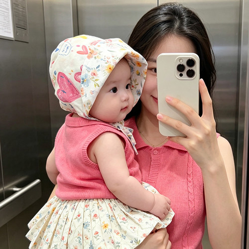 时尚婴儿帽子百搭春夏防晒防风遮阳护耳帽洋气韩版女宝宝包头帽潮