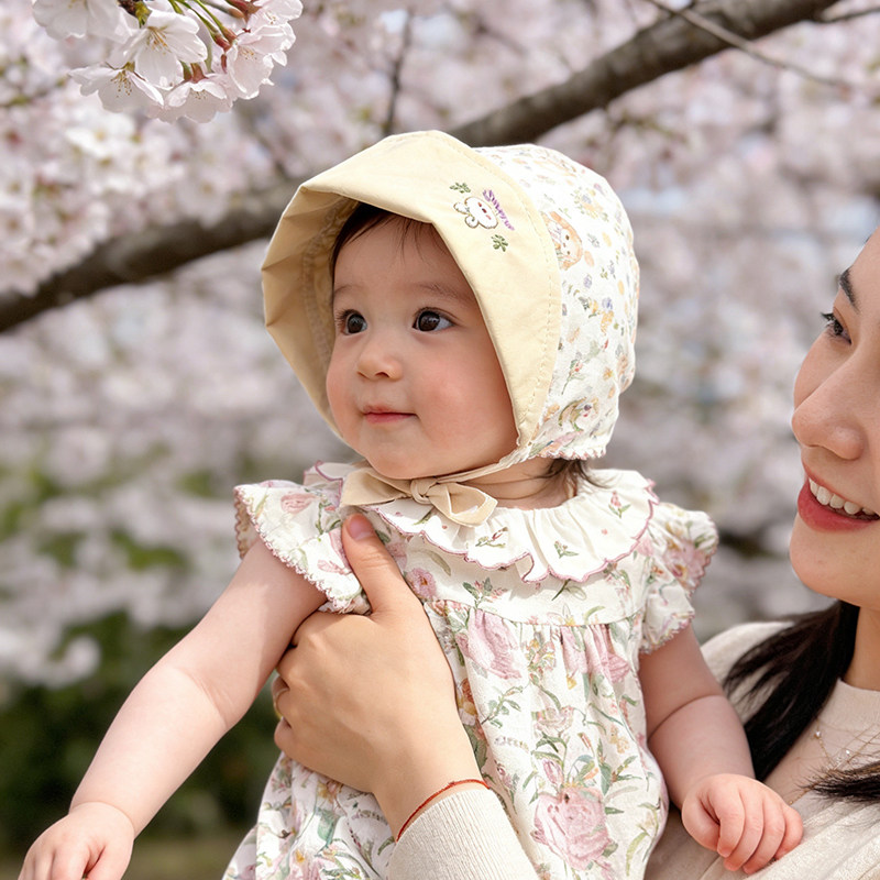 可爱婴儿帽子百搭春夏防晒防风遮阳护耳帽洋气男女宝宝出游包头帽