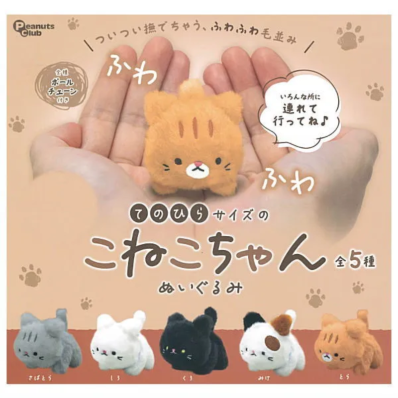 虾壳社 现货日本Peanuts club扭蛋 四方猫毛绒 掌心小猫 可爱三花