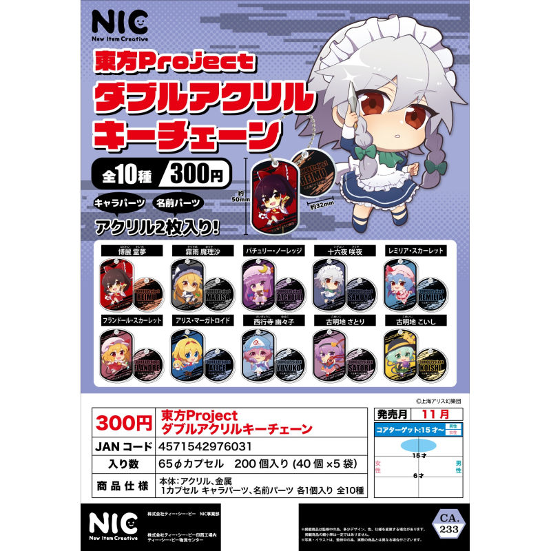 虾壳社 现货NIC日本扭蛋 东方Project 亚克力挂件再贩 魔理沙游戏