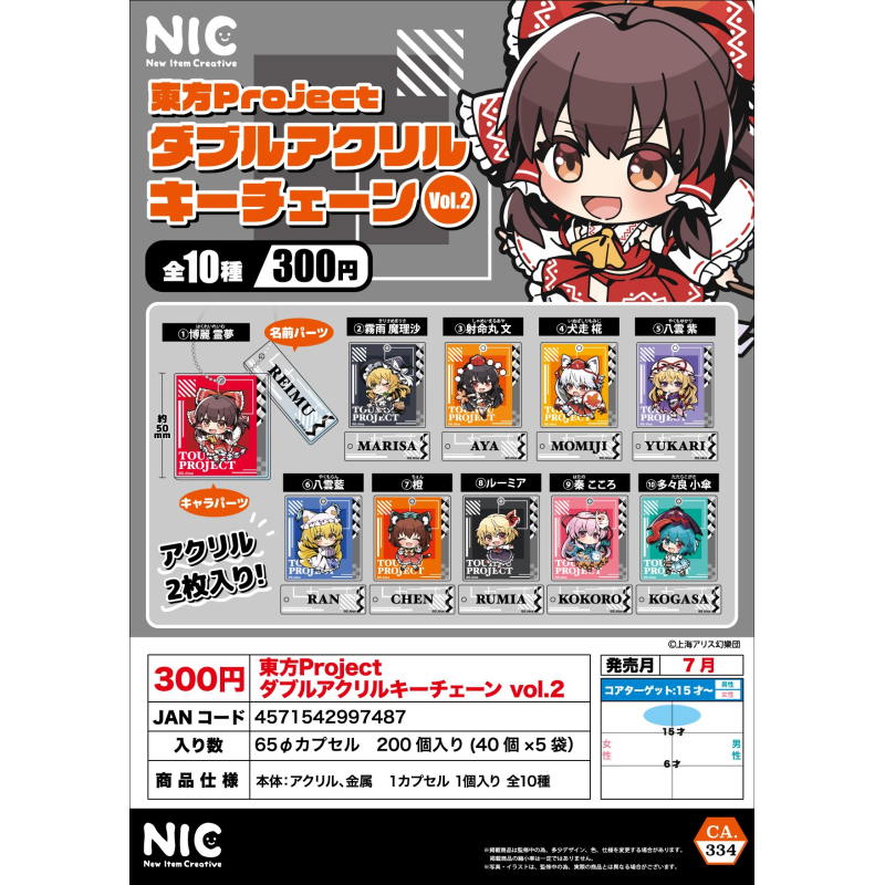 虾壳社 现货日本NIC扭蛋 东方Project Q版亚克力挂件第二弹名字