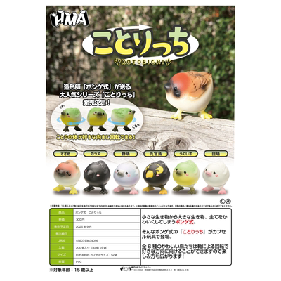 虾壳社 现货日本HMA扭蛋 ponge联名 小鸟摆件 可转头麻雀鹦鹉可爱