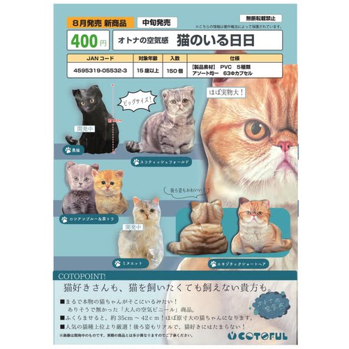 虾壳社 现货日本COTOFUL扭蛋 充气猫模型摆件 有猫的日子可爱仿真