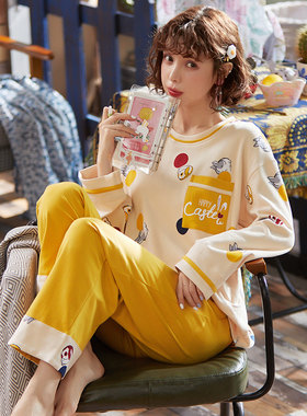 睡衣女春秋长袖加大码可外夏天