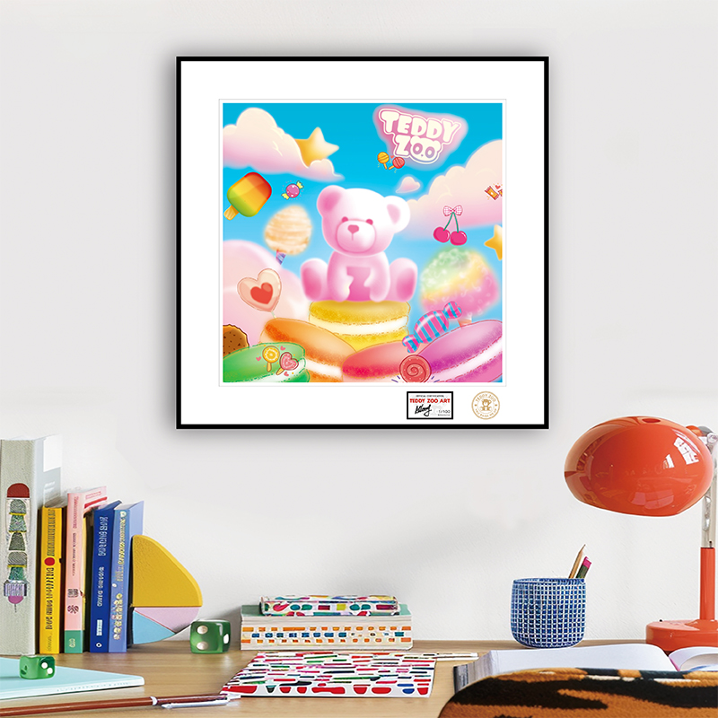 哔柚x泰迪乐园 甜蜜棉花糖 潮流版画儿童房装饰画挂画新家礼物