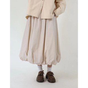 8.20Seagulls2024新款日系米杏咖色条纹花苞裙