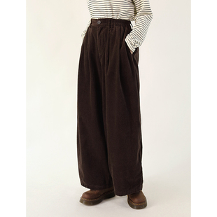 seagulls2025日系百搭咖啡色泡泡棉松紧腰灯芯绒长裤休闲裤女