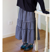 Seagulls2024日系复古蓝色格纹半裙拼接伞裙鱼尾裙中长款 裙子