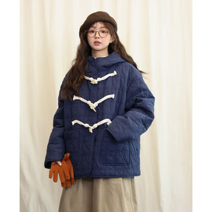 10.20日系可爱猫咪绗线羽绒服牛角扣连帽羽绒外套