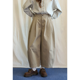 9.10日系卡其八分工装裤花苞裤