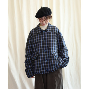 9.27日系蓝色格纹翻领小棉服轻便感外套